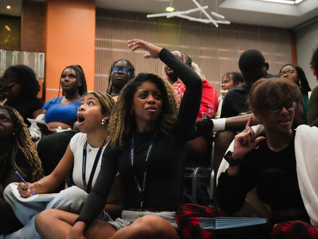 Howard students gathered in Blackburn Ballroom to watch the presidential debate between former President Donald Trump and Vice President Kamala Harris, expressing strong opinions on issues such as student loans and the economy. 